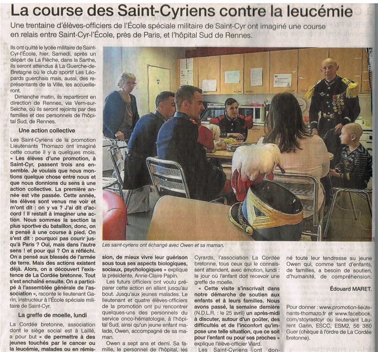 atricle Ouest-France sur le défit des St-Cyriens pour les enfants malades 