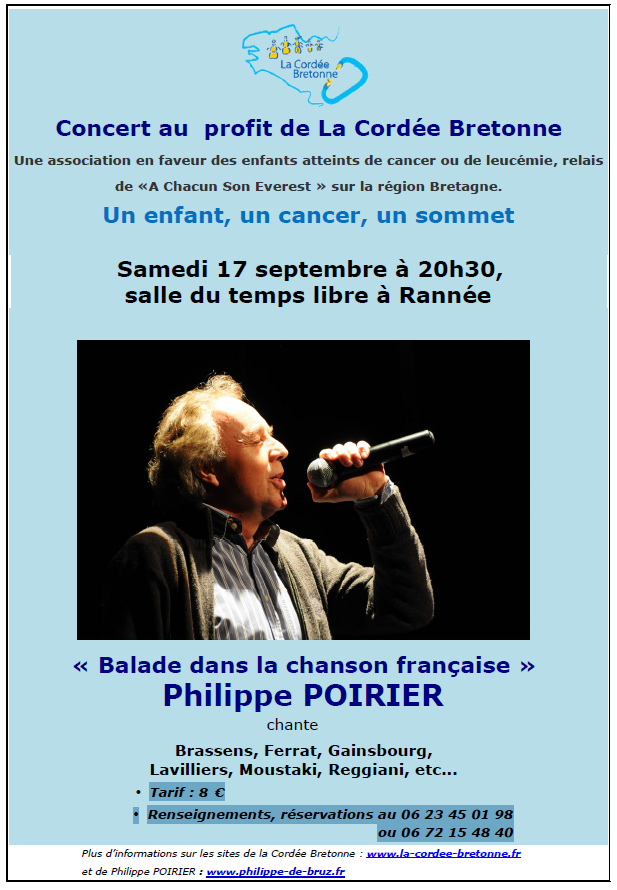 le 17 septembre Philippe Poirier chante au profit de la cordée bretonne à Rannée